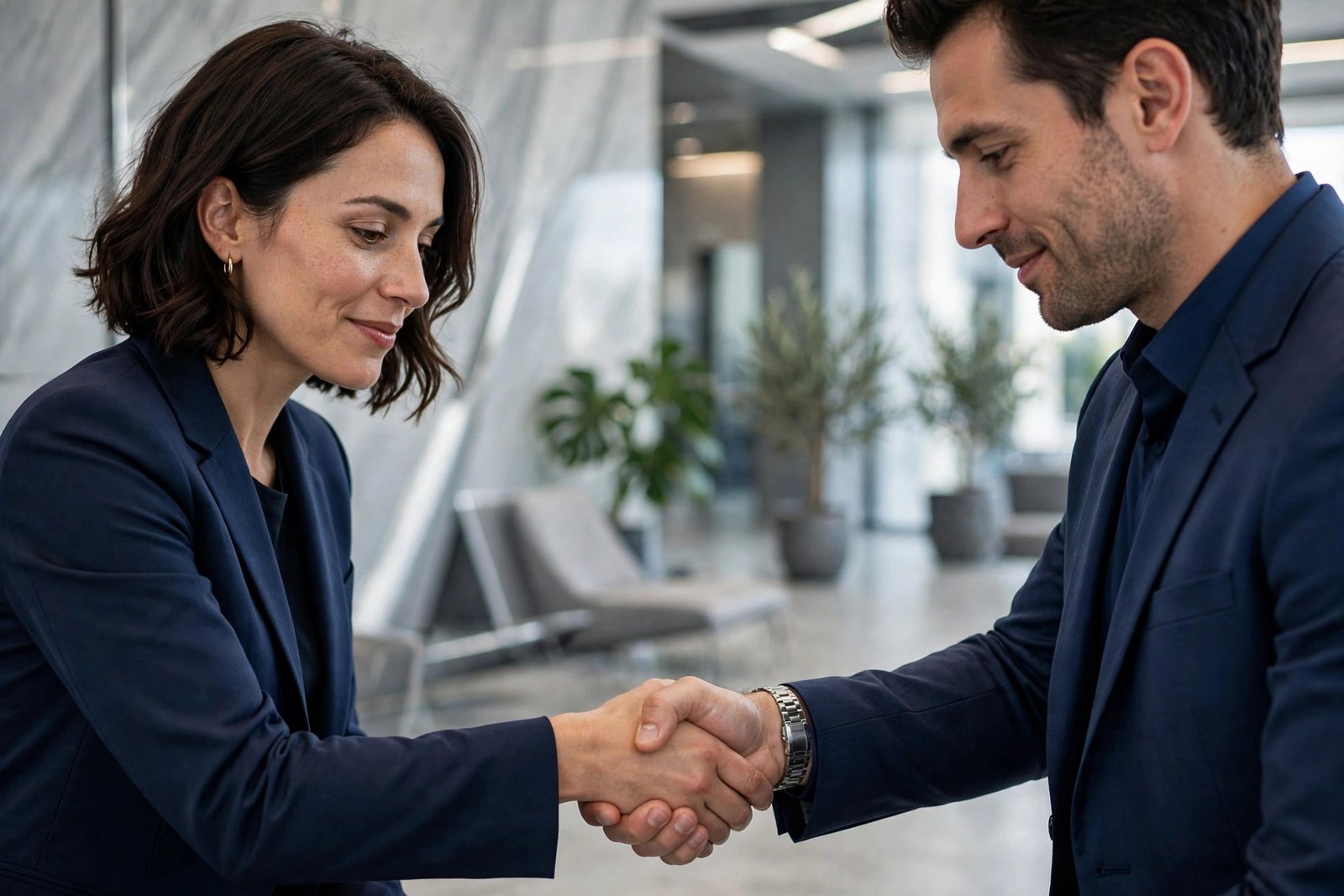 Business professionals shaking hands on an agreement